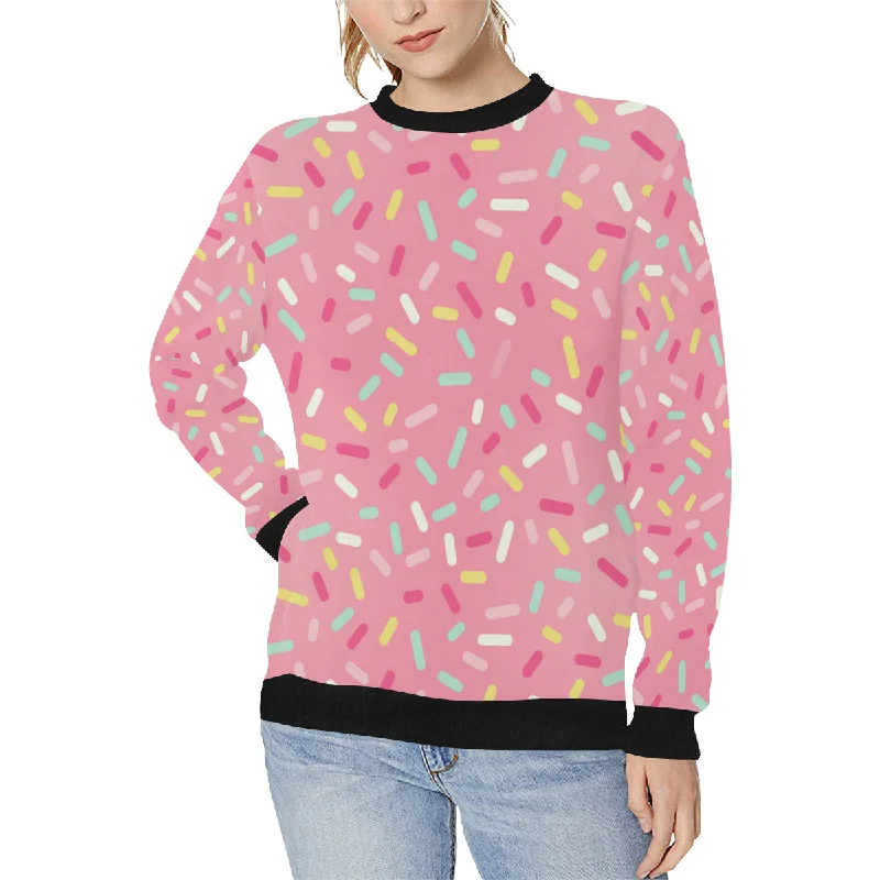 Pink donut glaze candy pattern Women's Crew Neck Sweatshirt Graphic Hoodie Design Print