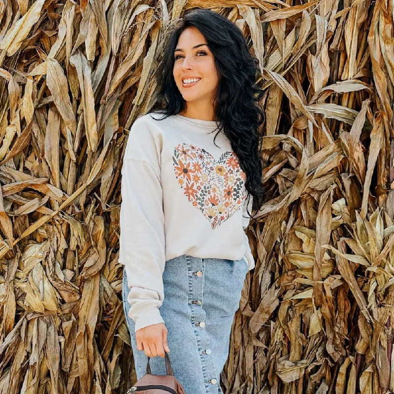 Fall Flowers Heart Sweatshirt Hoodie with Double Zipper Versatile Adjustable