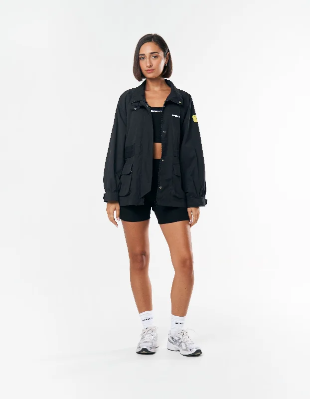 S1 Jacket - Black Notch Collar Peter Pan Collar Cowl Neck