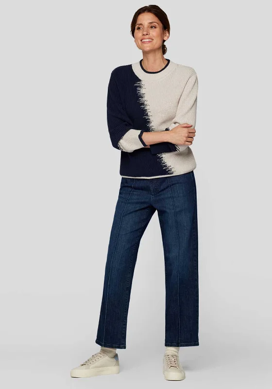 Rabe Asymmetrical Colour Block Knitted Jumper, Cream Terry Terry Cloth Terry Knit