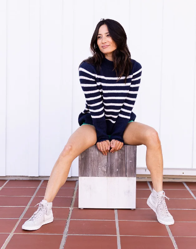 Cayden Crew Sweater: Navy Stripe Lightweight Heavyweight Midweight