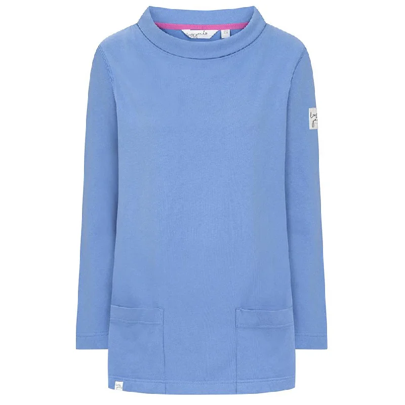 LJ94 - Roll Neck Sweatshirt - Sapphire Hoodie with Rolled Sleeves Casual Relaxed