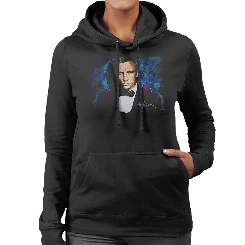 Sidney Maurer Original Portrait Of Daniel Craig James Bond Women's Hooded Sweatshirt Hoodie with Hem Raw Edge Edgy Unfinished