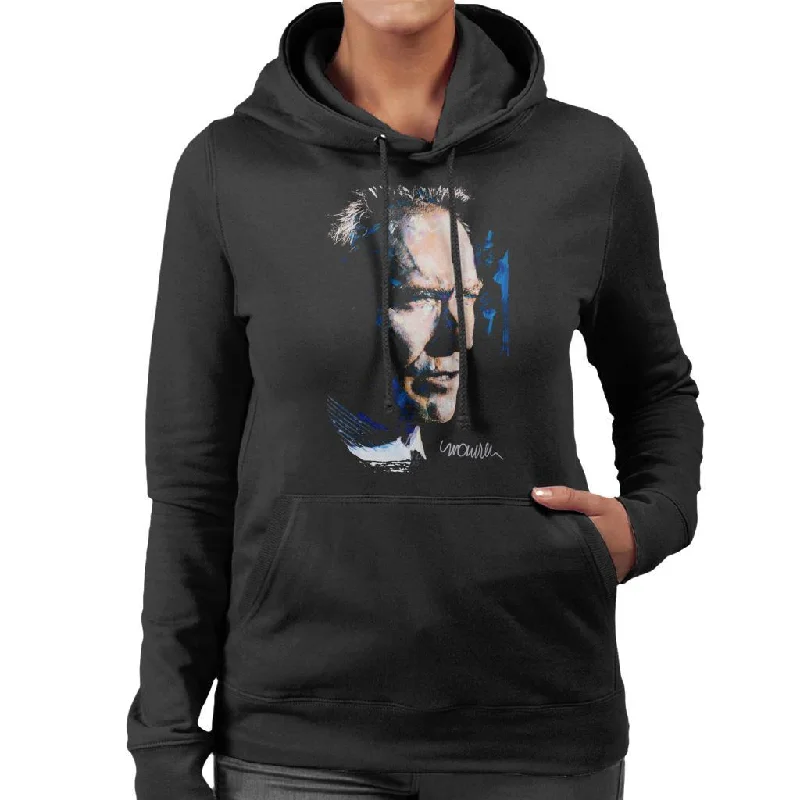 Sidney Maurer Original Portrait Of Clint Eastwood Women's Hooded Sweatshirt Hoodie with Strings Custom Fit Adjustable