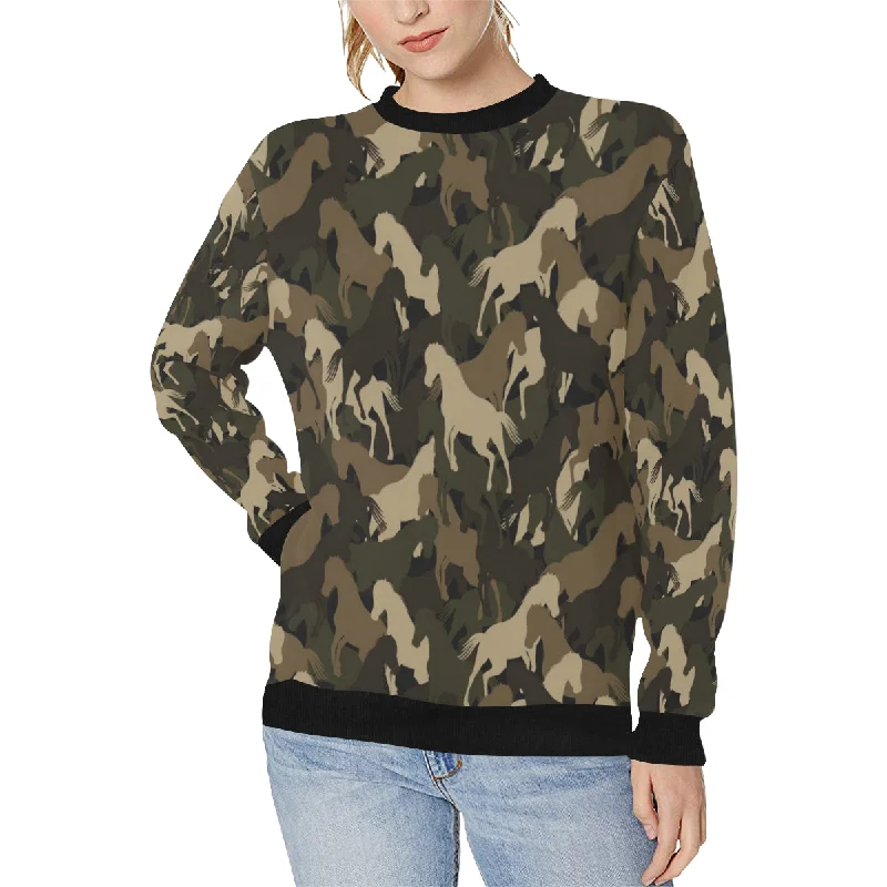 Horse Camouflage Pattern Women's Crew Neck Sweatshirt Hoodie with Slim Fit Tailored Modern