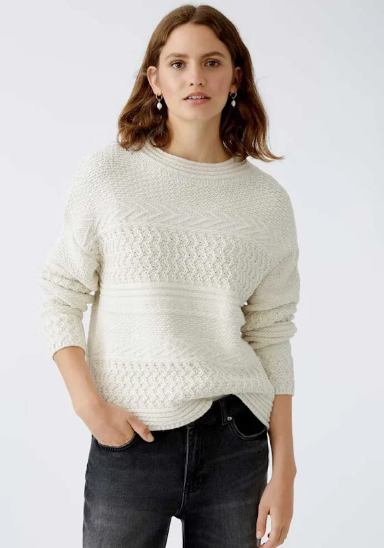 Oui Textured Knit Jumper, Off White Nylon Fabric Polyester Fabric Spandex Fabric