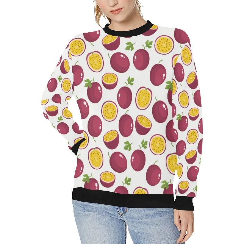 Passion fruit design pattern Women's Crew Neck Sweatshirt Hoodie with Mock Neck Collared Structured