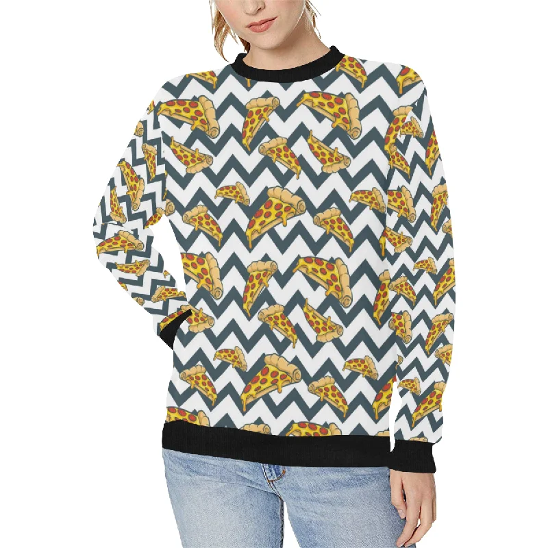 Pizza design pattern Women's Crew Neck Sweatshirt Hoodie with Pocket Utility Practical