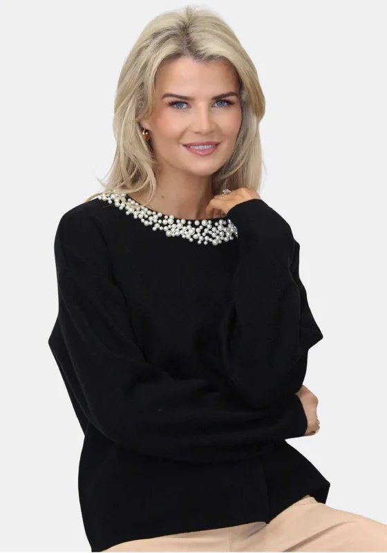 Kate & Pippa Annabelle Pearl One Size Jumper, Black Hooded Caped Shawl Collar
