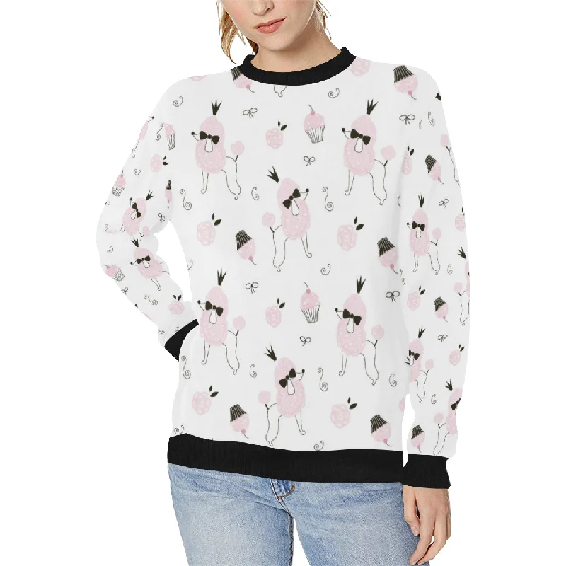 Poodle dog rose cake pattern Women's Crew Neck Sweatshirt Hoodie with Hidden Zipper Minimalist Clean