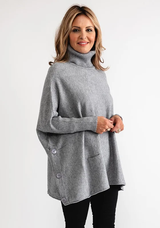 Serafina Collection Polo Neck Batwing Jumper, Grey Hooded Sweater Collared Sweater Shawl Collar