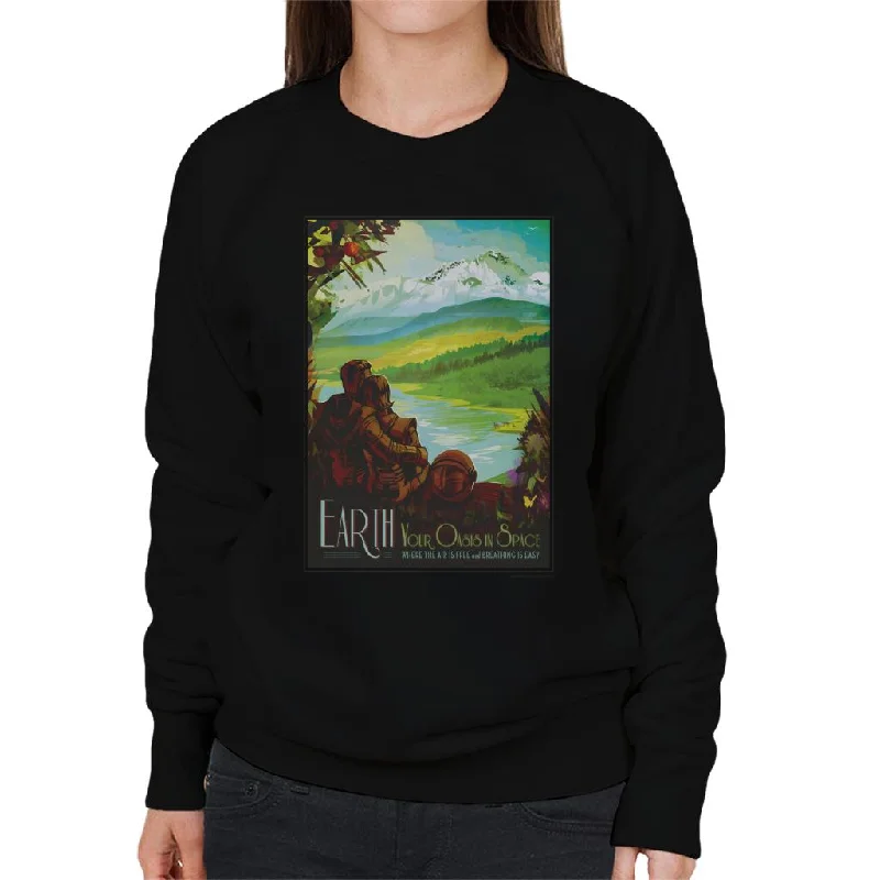 NASA Earth Interplanetary Travel Poster Women's Sweatshirt Hoodie with Front Slit Layering Stylish