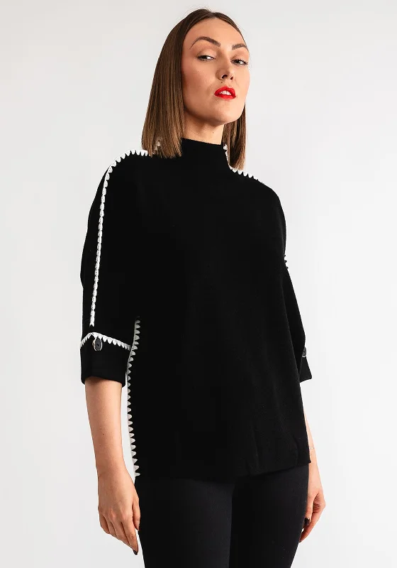 Serafina Collection Scalloped Trim Jumper, Black Faux Fur Fabric Real Fur Fabric Shearling Fabric