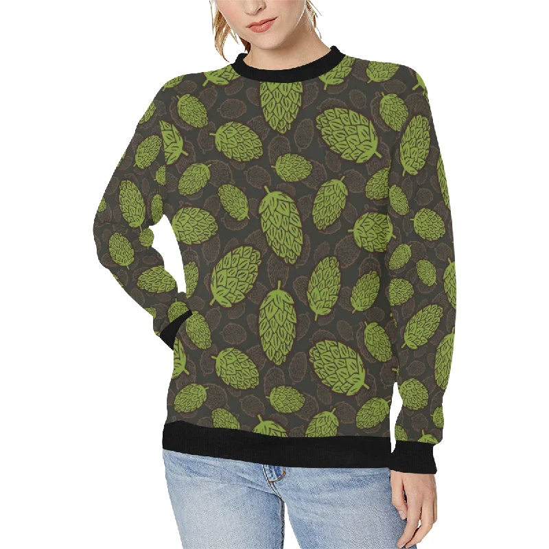 Hop pattern black background Women's Crew Neck Sweatshirt Hoodie with Slim Fit Tailored Modern