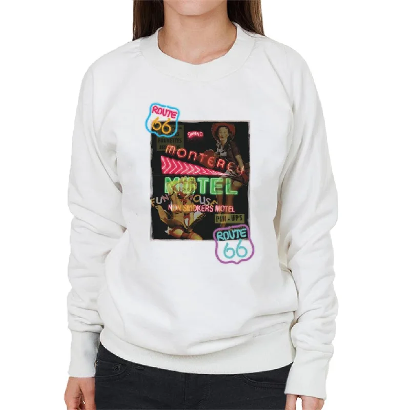Route 66 Neon Motel Poster Women's Sweatshirt Hoodie with Sequins Glamorous Eye-catching