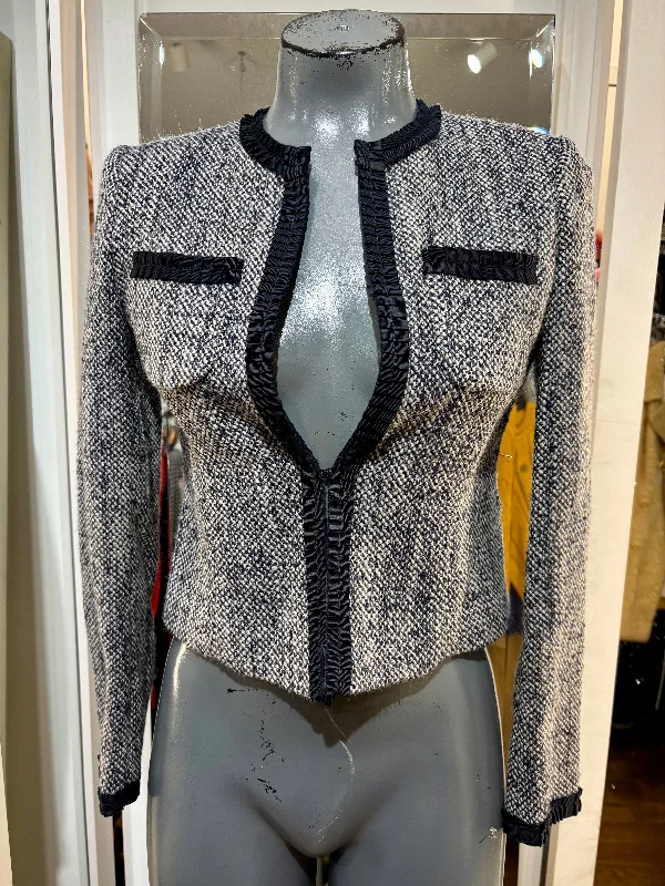 90’s Navy & Gray tweet Crop Jacket By Brooks Brothers Wool Fabric Cashmere Fabric Tweed Fabric