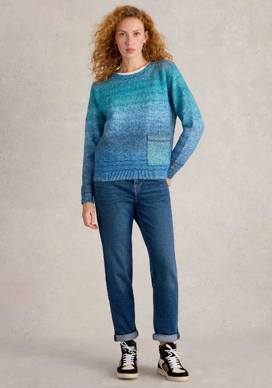 White Stuff Lilibet Ombre Jumper, Blue Solid Color Striped Floral Print