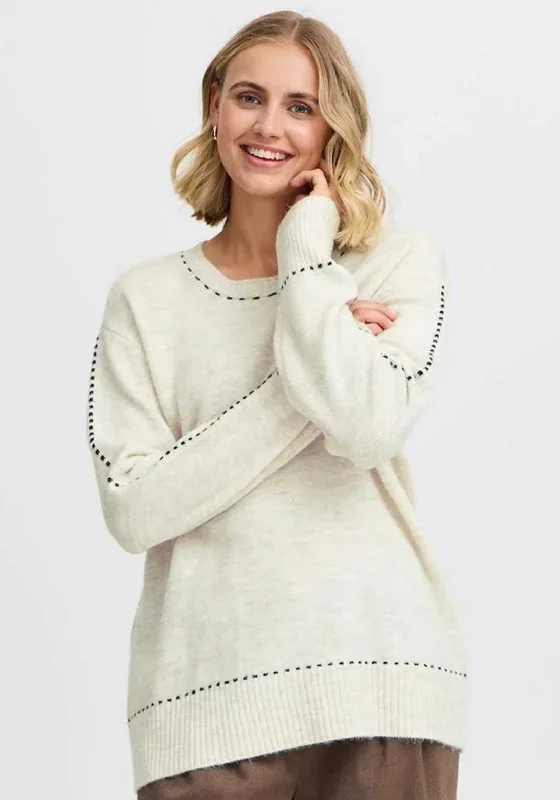 Fransa Elise Contrast Stitch Jumper, Beige Bright Pastel Dark