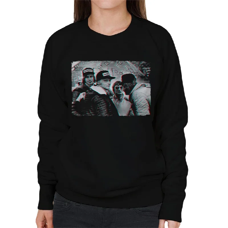 Motorsport Images Hunt Lauda Ecclestone Peterson Japan Women's Sweatshirt Hoodie with Hem Lace Feminine Delicate