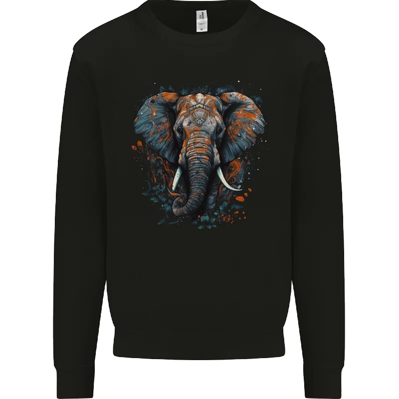 Abstract Elephant Mens Sweatshirt Jumper Hoodie with Raw Hem Edgy Unfinished