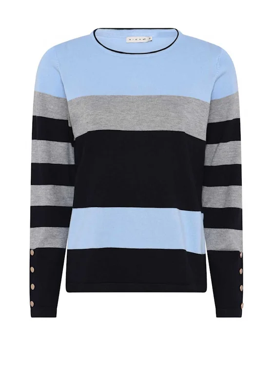 Micha Colour Block Striped Sweater, Blue Mesh Blend Leather Blend Suede Blend