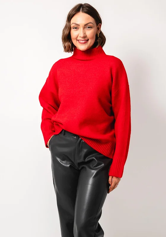 Esqualo Polo Neck Knit Jumper, Red Faux Fur Fabric Real Fur Fabric Shearling Fabric