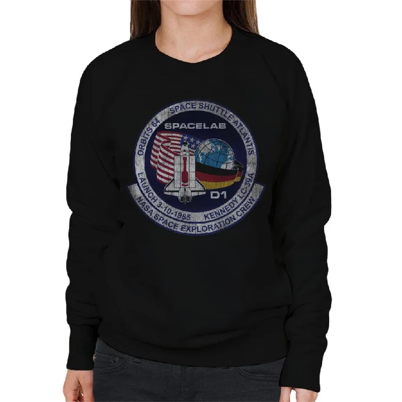 NASA STS 61 A Challenger Mission Badge Distressed Women's Sweatshirt Hoodie with Longline Fit Extended Stylish