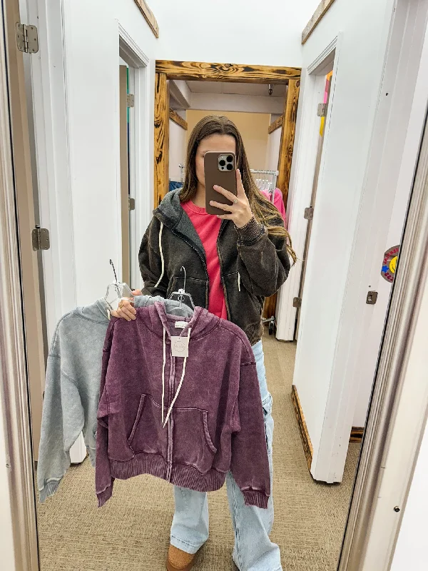 Inner Works Acid Wash Hooded Jacket -3 Colors Snapped Jacket Toggled Jacket Drawstring Jacket