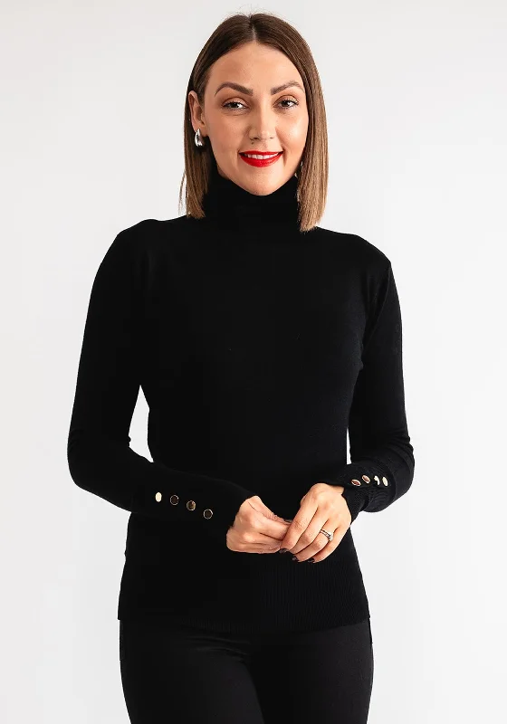 Serafina Collection Polo Neck Sweater, Black Jersey Fabric Tulle Fabric Batik Fabric