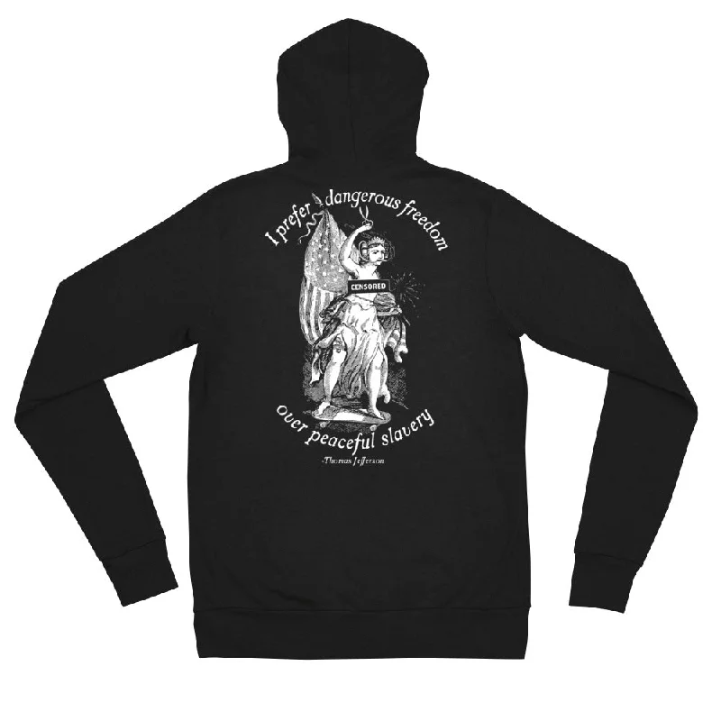 Dangerous Freedom Jefferson Quote Triblend Zip Hoodie Hoodie with Slit Hem Functional Movement