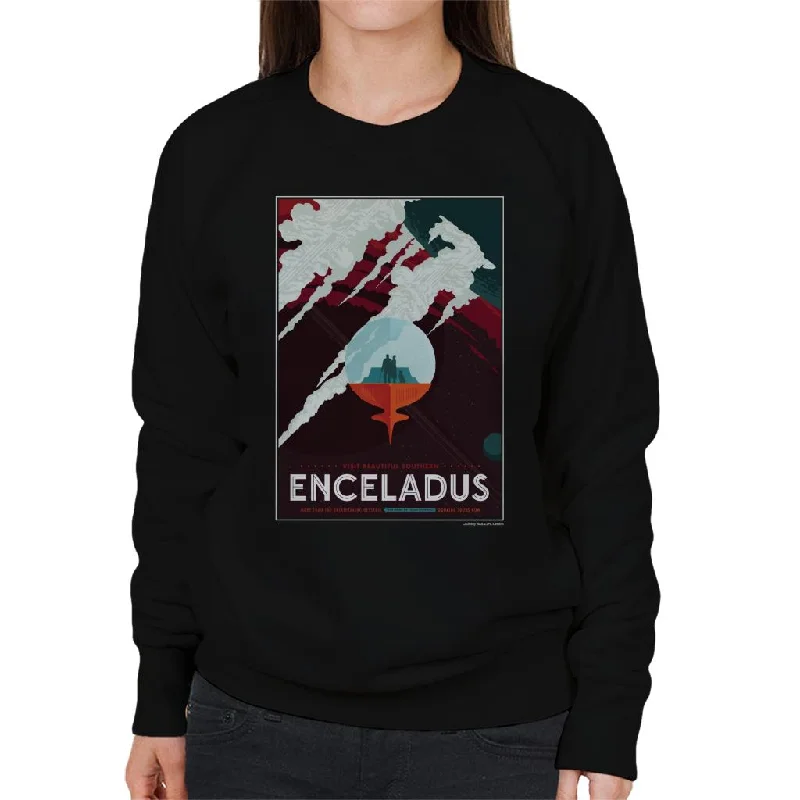 NASA Enceladus Interplanetary Travel Poster Women's Sweatshirt Hoodie with High-Low Hem Asymmetrical Trendy