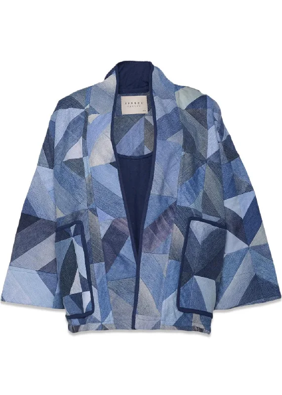 Elliot Patchwork Leftover Denim Jacket - Blue Shade Zip Front Button Front Snap Front