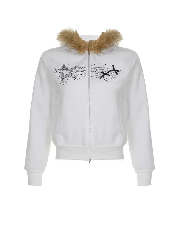 'Winter Letter' Y2k Grunge Star Rhinestone Crop Jacket Cardigan Sweater Pullover
