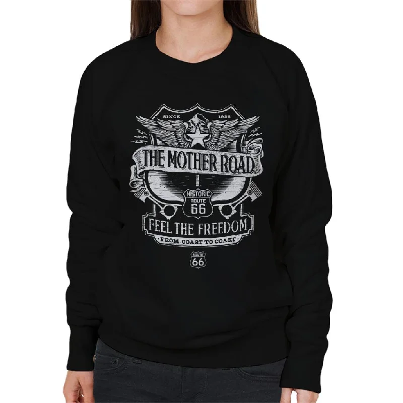 Route 66 Mother Road Crest Women's Sweatshirt Hoodie with Embroidery Detailed Premium