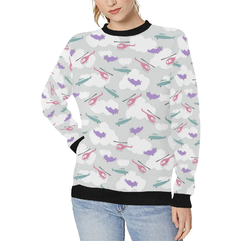 Helicopter plane pattern Women's Crew Neck Sweatshirt Hoodie with Monochrome Minimalist Simple