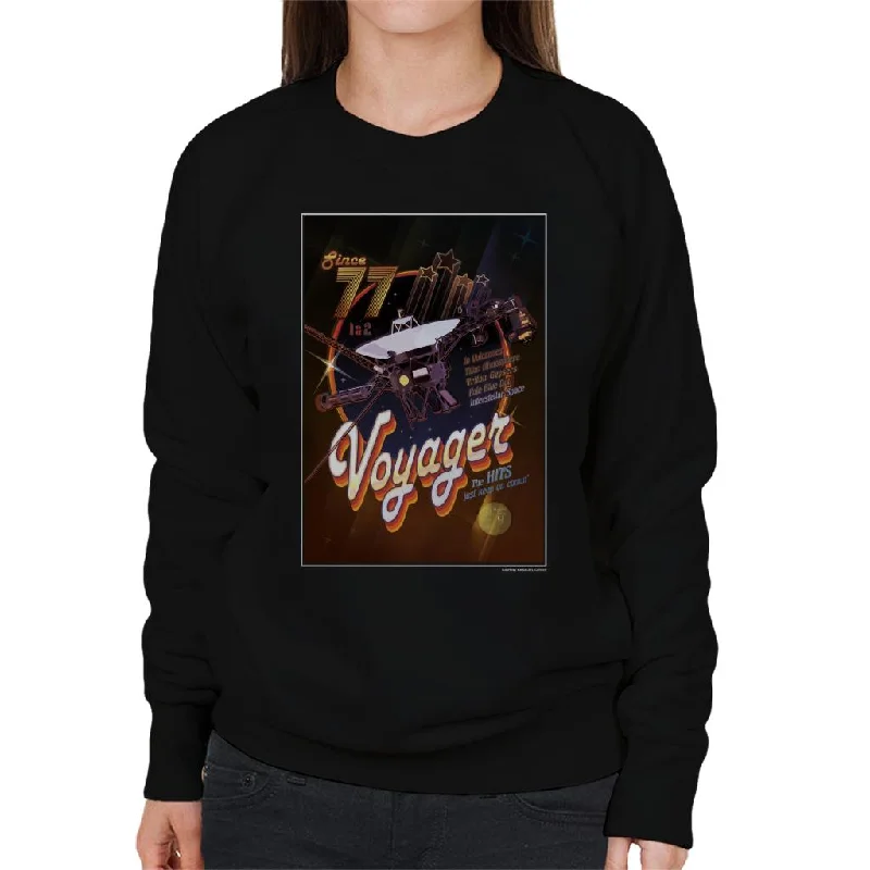 NASA Voyager Disco Interplanetary Travel Poster Women's Sweatshirt Hoodie with Color Block Contrast Stylish
