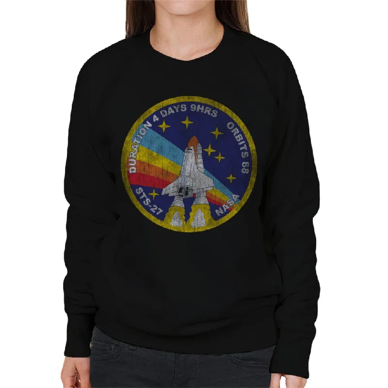 NASA STS 27 Atlantis Mission Badge Distressed Women's Sweatshirt Hoodie with Oversized Fit Loose Comfortable