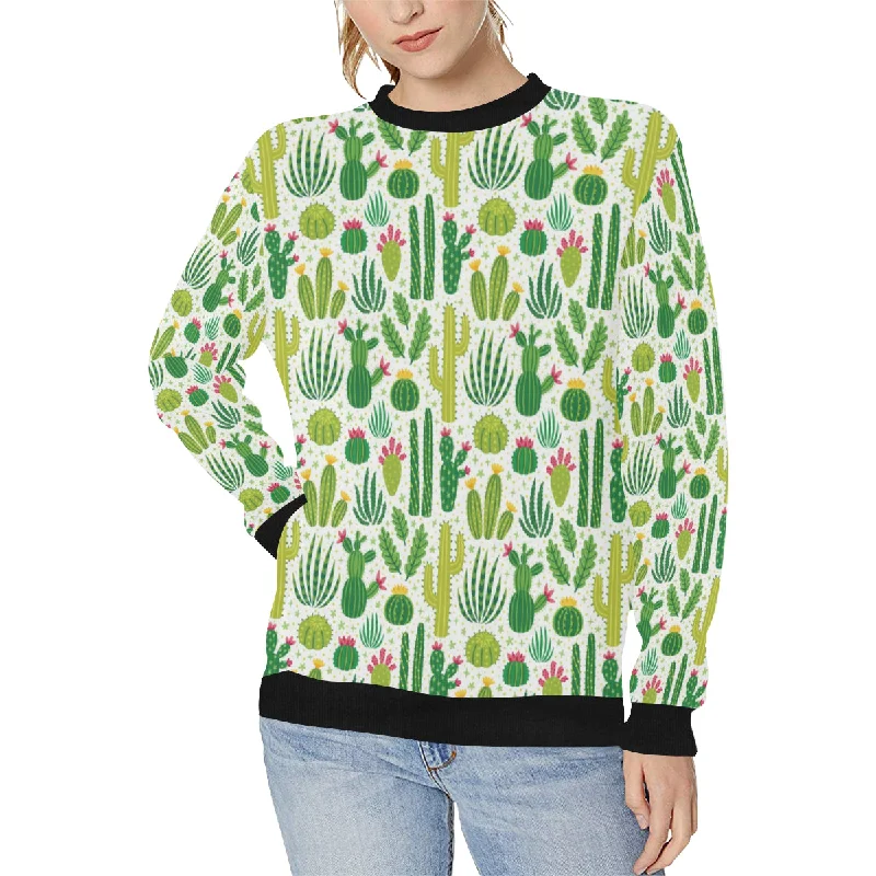 Cactus pattern copy Women's Crew Neck Sweatshirt Hoodie with Lace Feminine Delicate