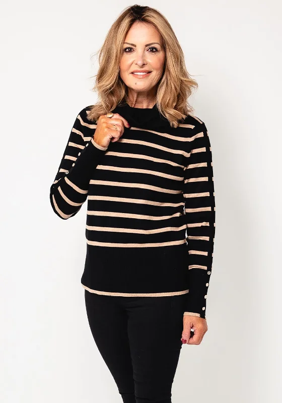 Betty Barclay Striped Knit Cowl Neck Jumper, Black Denim Fabric Leather Fabric Suede Fabric