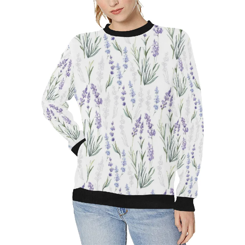 Hand painting Watercolor Lavender Women's Crew Neck Sweatshirt Hoodie with Contrast Stitching Detailed Premium