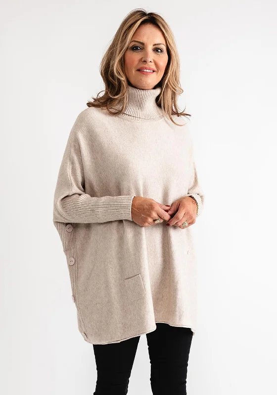 Serafina Collection Polo Neck Batwing Jumper, Cream High Neck Crew Neck V-Neck