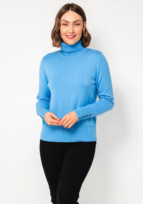 Rabe Lightweight knit roll Neck Sweater, Blue Open Front Closed Front Wrap Front