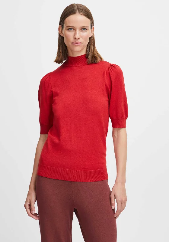 b.young Morla Puff Sleeve Polo Neck Sweater, Red High Neck Crew Neck V-Neck