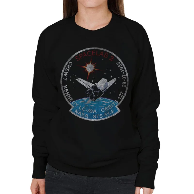 NASA STS 51 F Challenger Mission Badge Distressed Women's Sweatshirt Hoodie with Zipper Placket Modern Functional