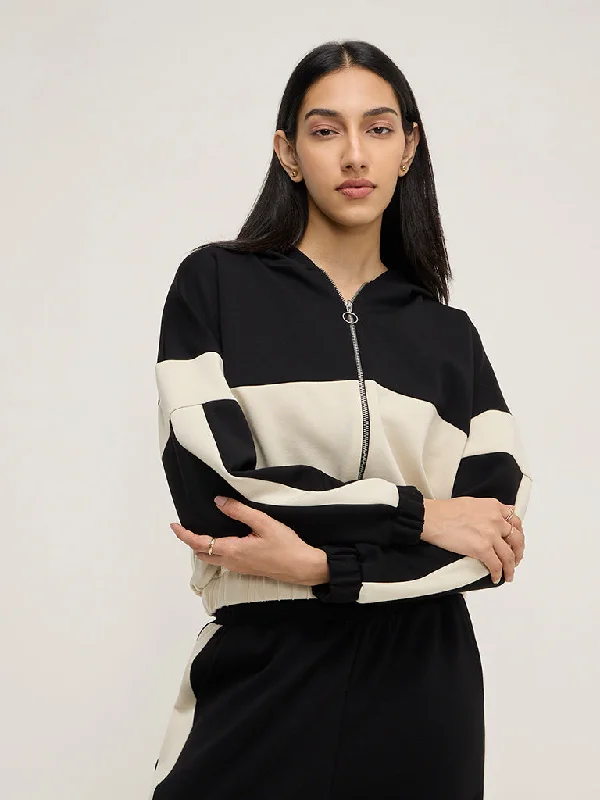 LOV Black Colour-Blocked Jacket Zip Front Button Front Snap Front