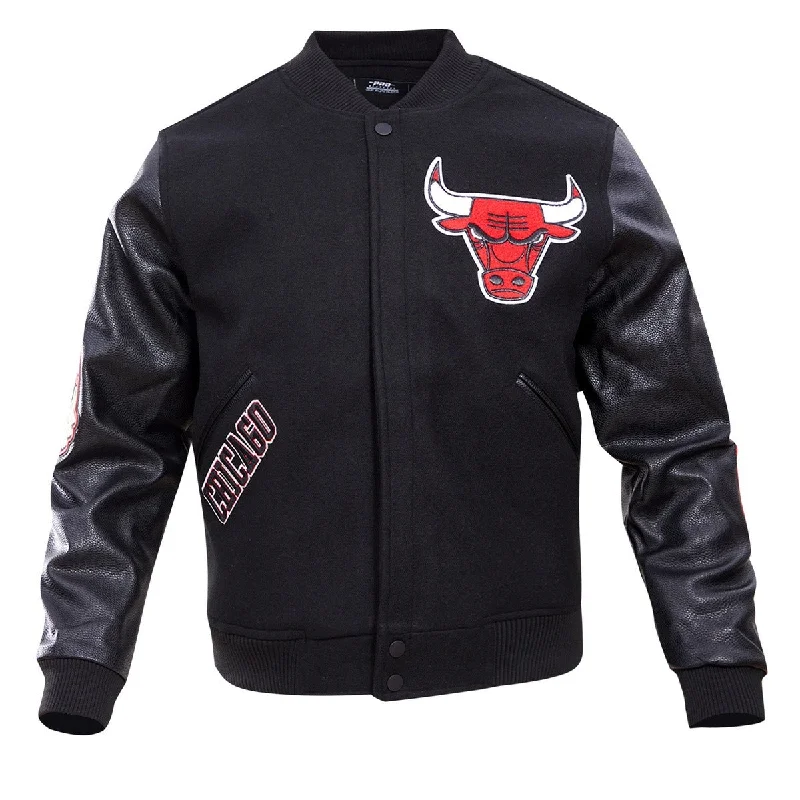 NBA CHICAGO BULLS CLASSIC WOOL MEN'S VARSITY JACKET (BLACK) Satin Fabric Silk Fabric Chiffon Fabric