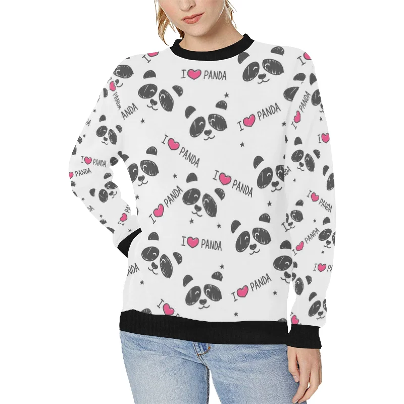 Hand Drawn faces of pandas pattern Women's Crew Neck Sweatshirt Hoodie with Bell Sleeves Flared Feminine