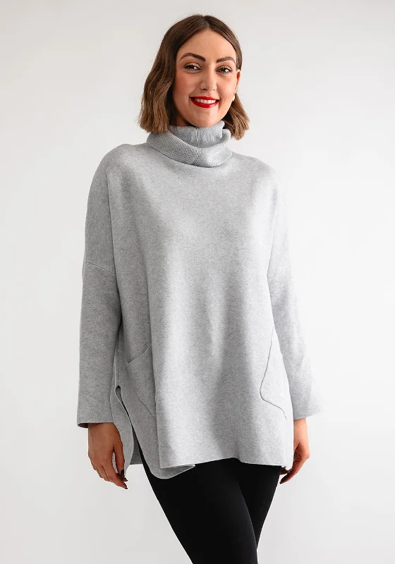 D.e.c.k by Collage One Size Roll Neck Jumper, Grey Sequined Glittery Shiny