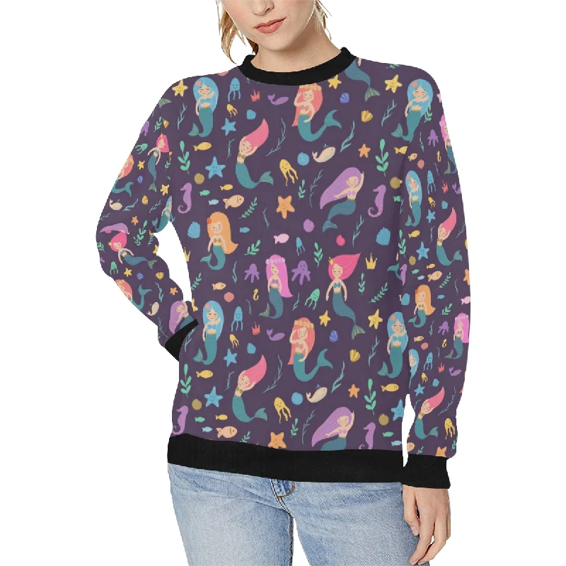 beautiful mermaid Fish jellyfish algae other marin Women's Crew Neck Sweatshirt Hoodie with Hem Contrast Bold Stylish