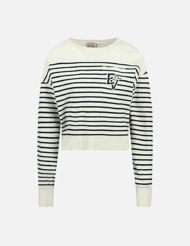 Logo Badge Pocket Stripe Sweater Real Fur Shearling Chenille